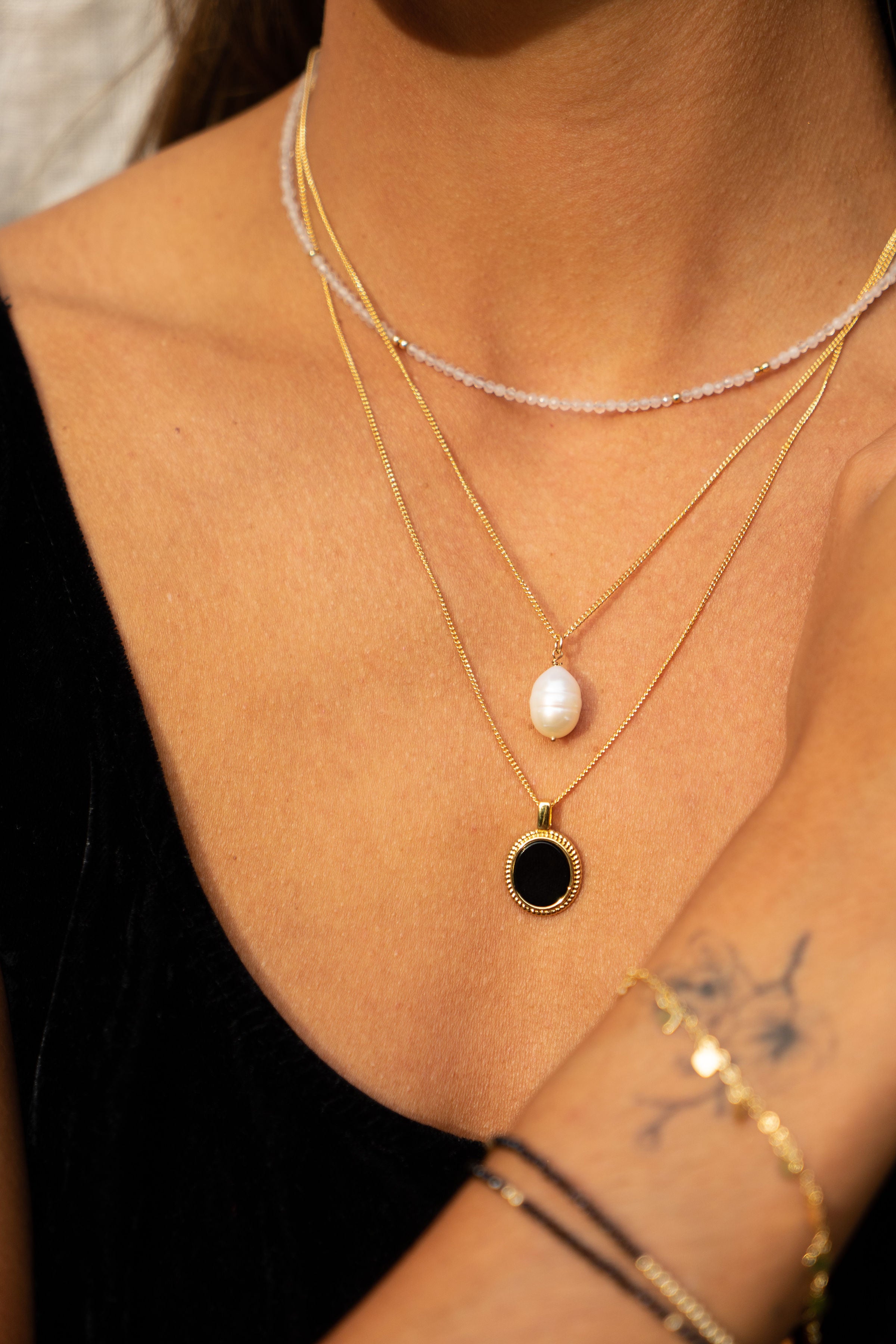 Ketting - vintage Onyx medaillon